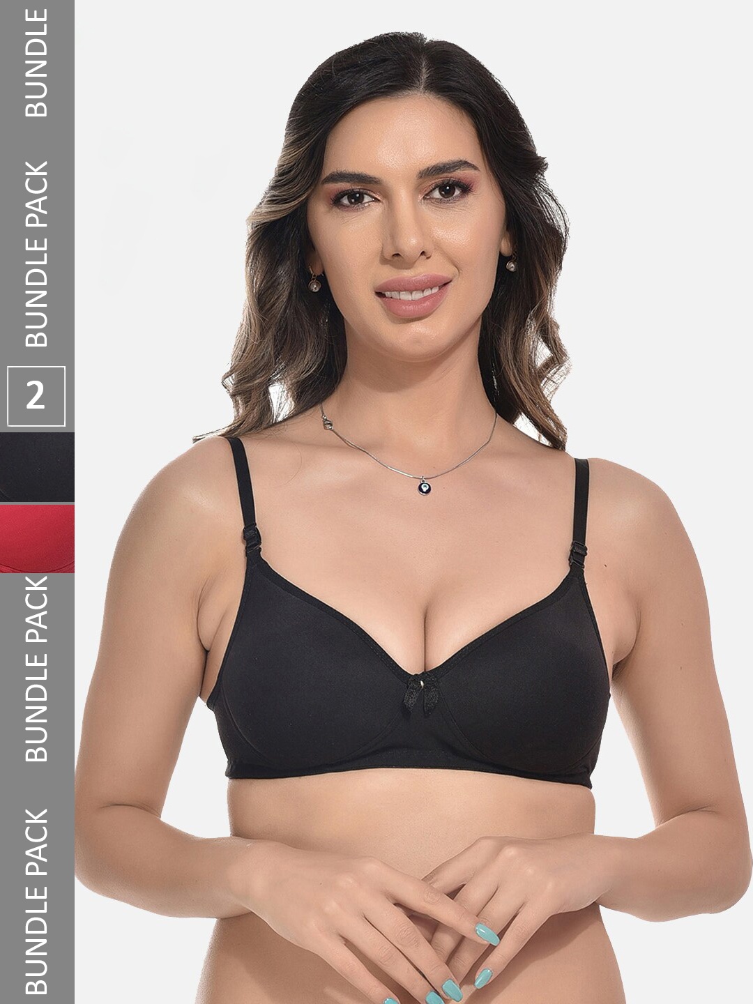 

StyFun Pack Of 2 Full Coverage Lightly Padded Everyday All Day Comfort Bra, Black