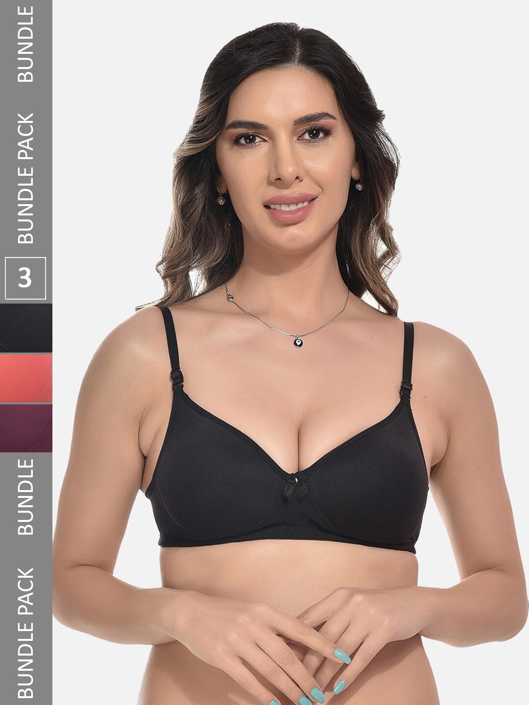 

StyFun Pack Of 3 Lightly Padded Full Coverage Bra, Black