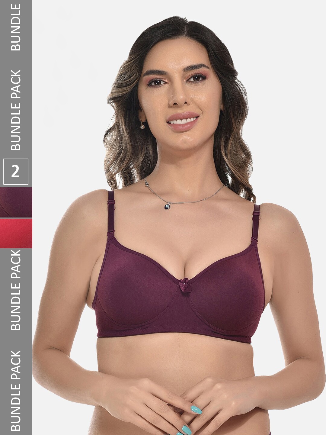 

StyFun Pack Of 2 Full Coverage Lightly Padded All Day Comfort Everyday Bra, Purple