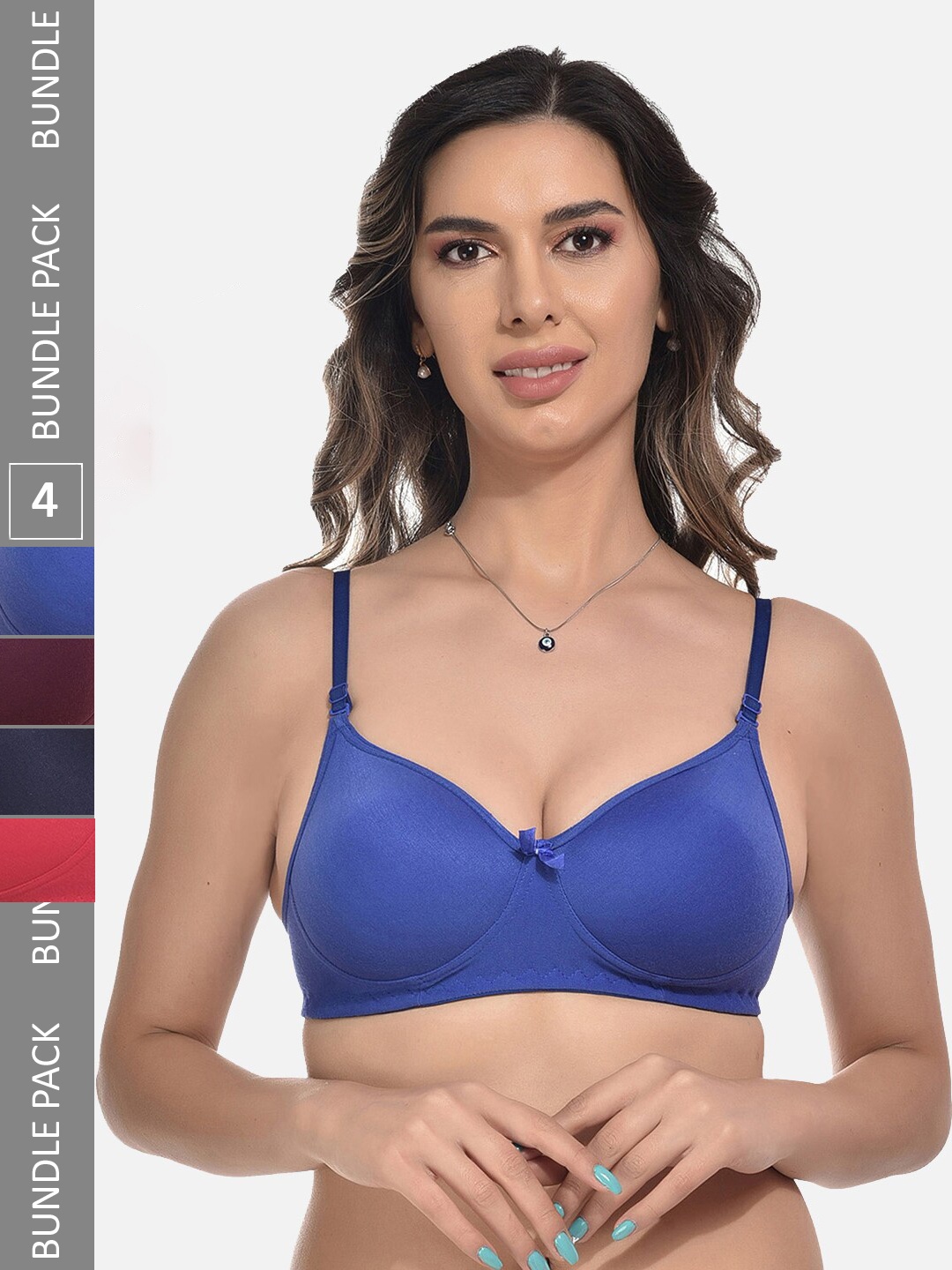 

StyFun Pack of 4 Bra Full Coverage Lightly Padded, Blue