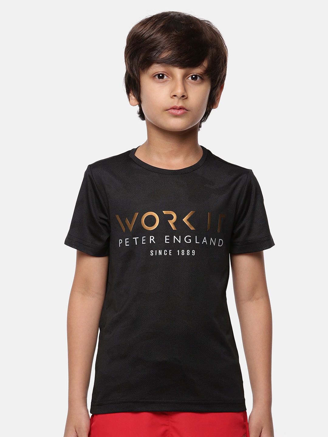 

Peter England Boys Typography Printed Knitted T-Shirt, Black