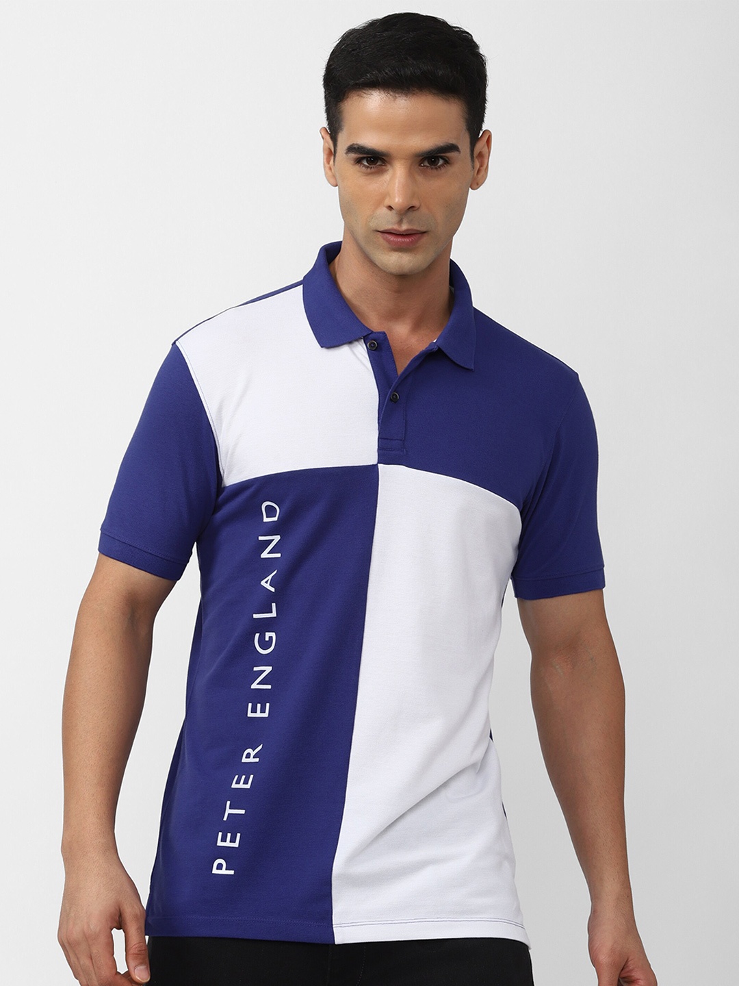 

Peter England Casuals Colourblocked Slim Fit T-shirt, Blue