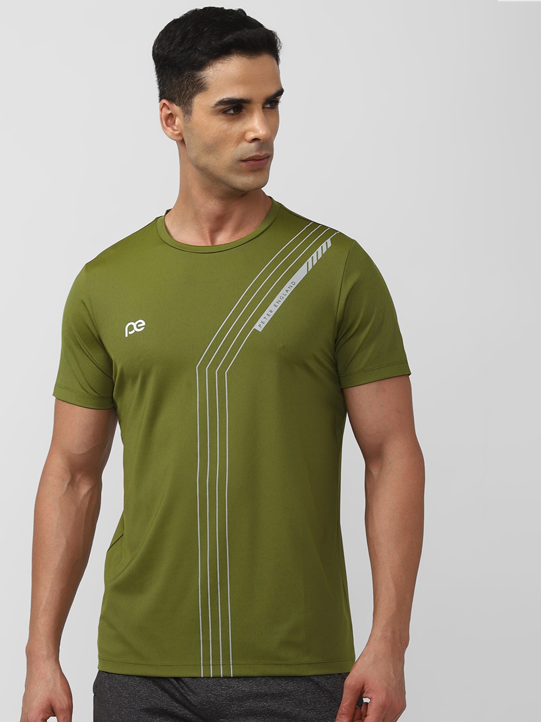 

Peter England Casuals Striped Regular Fit T-shirt, Olive