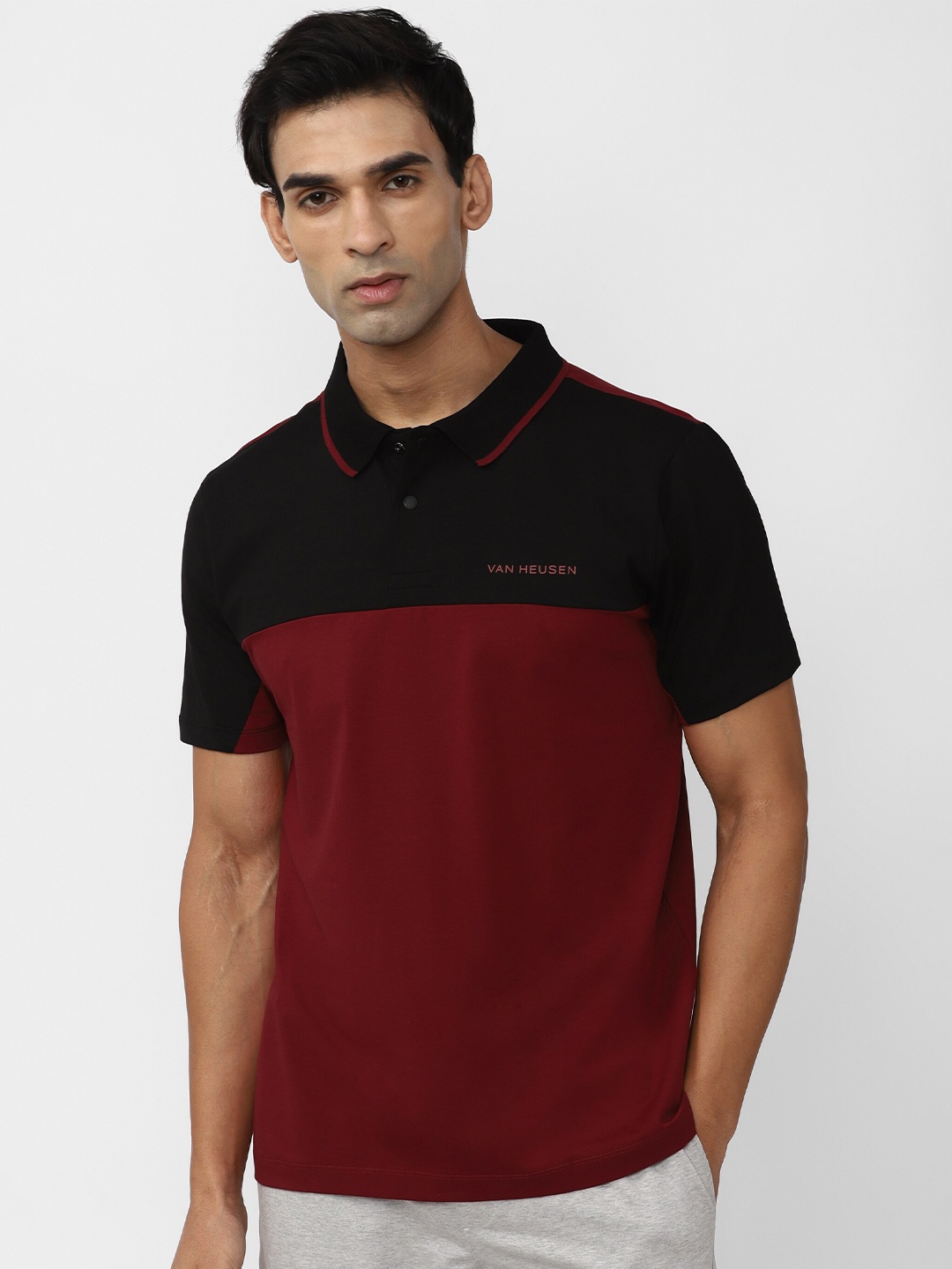 

Van Heusen Flex Colourblocked Polo Collar Casual T-Shirt, Maroon