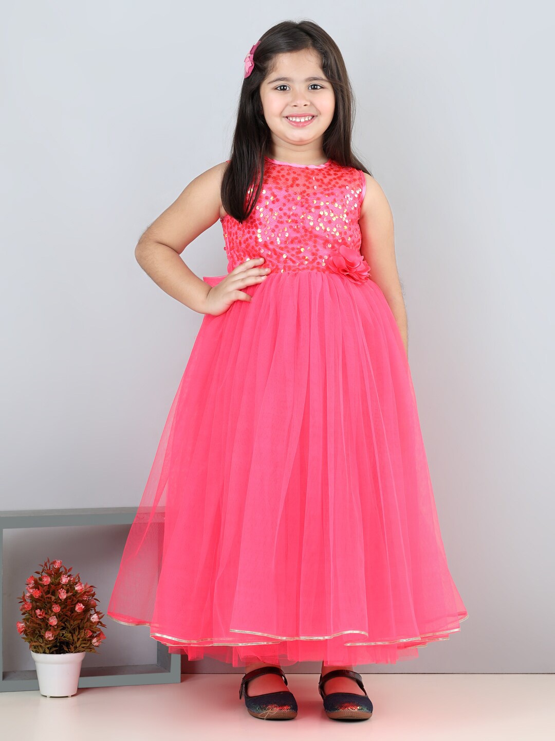 

Toy Balloon kids Girls Embellished Sequinned Fit & Flare Dress, Pink