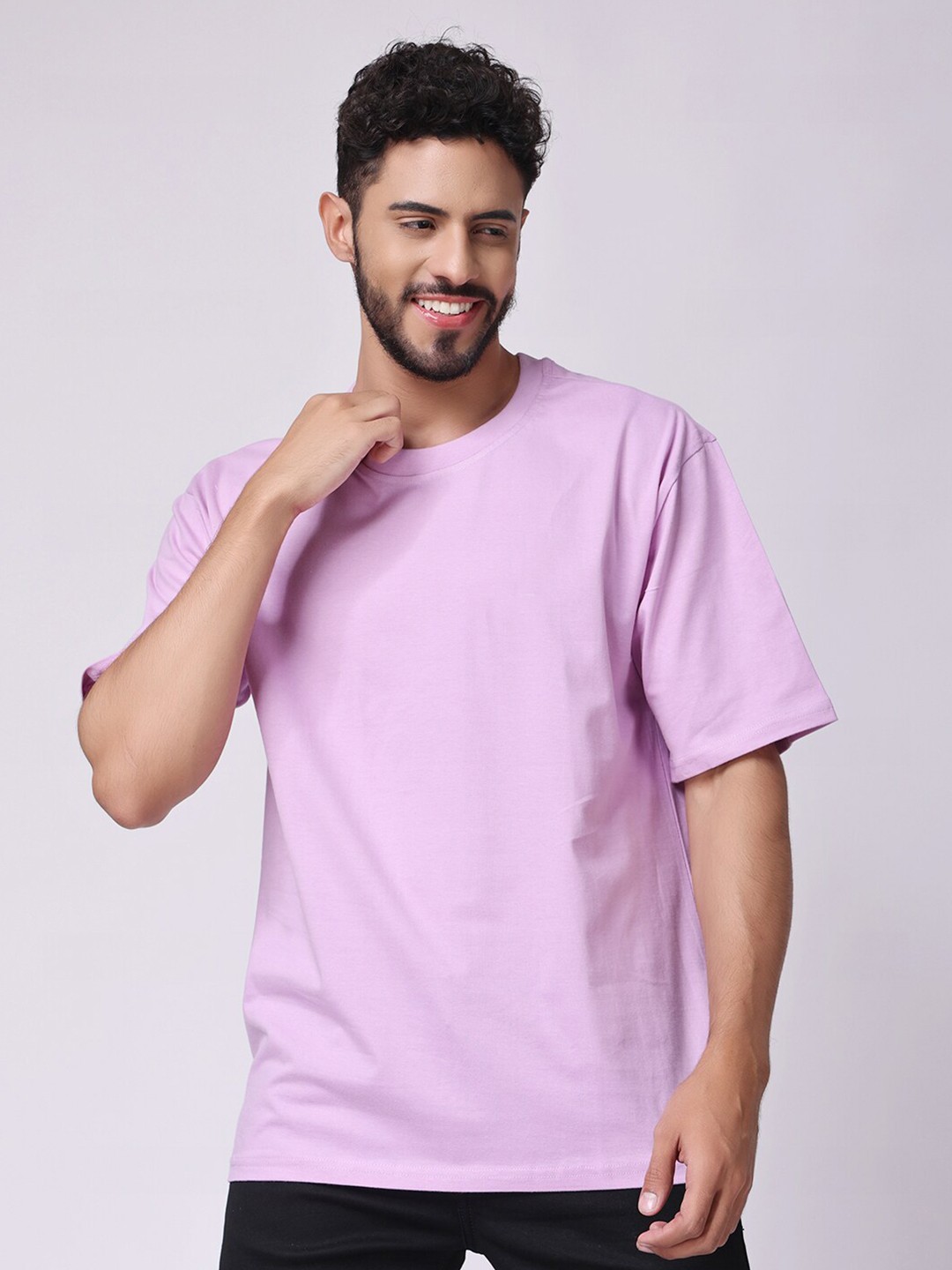 

The Label Bar Round Neck Drop Shoulder Sleeves Loose Fit T-shirt, Lavender