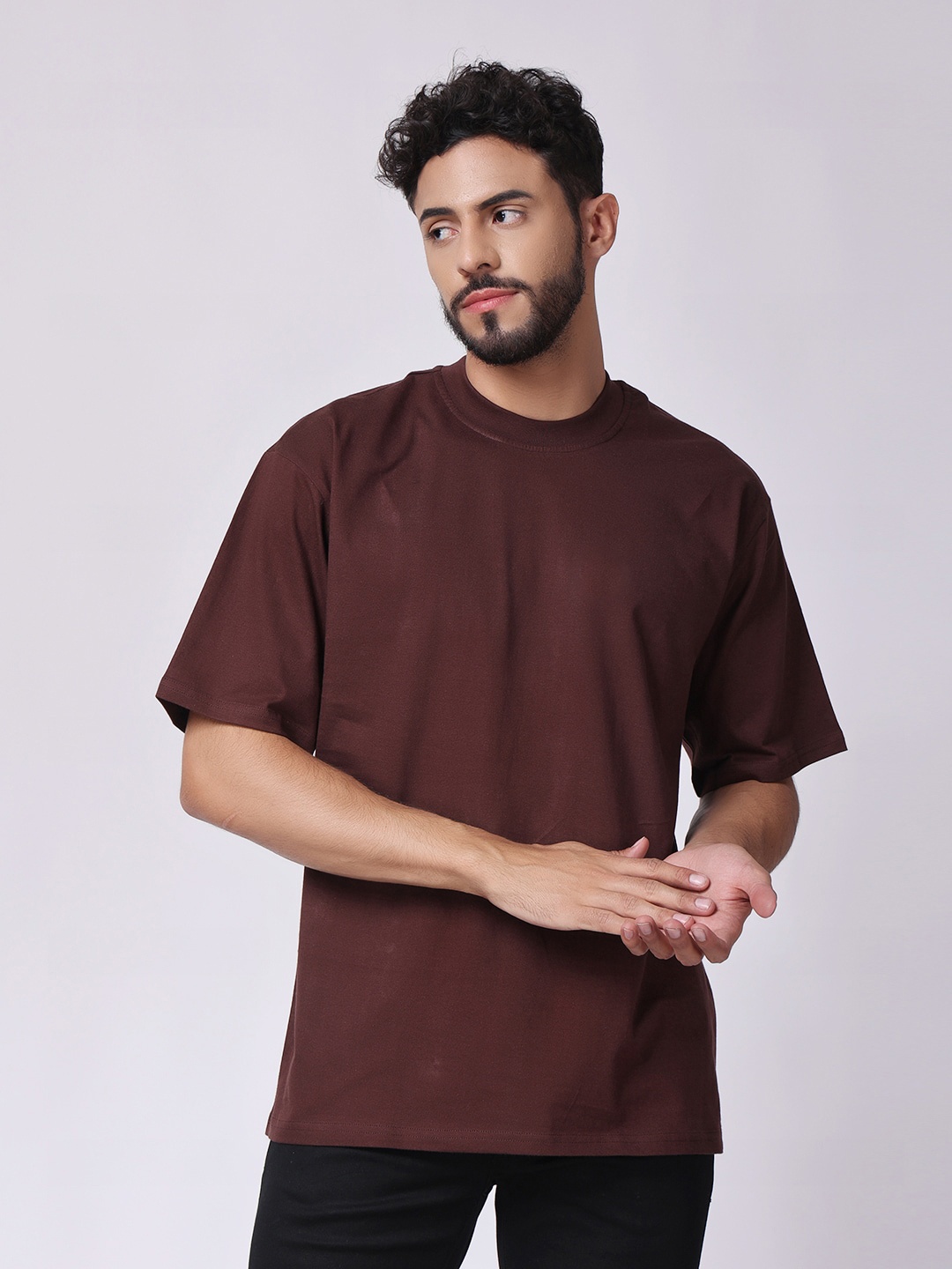 

The Label Bar Round Neck Short Sleeeves Cotton Oversized T-shirt, Brown