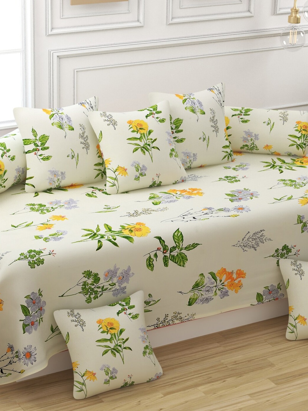 

Bajo's Beige & Yellow 8 Pieces Printed Diwan Set