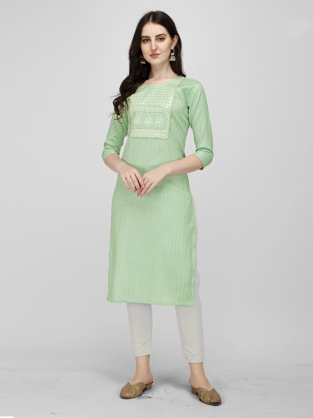 

Nivah Fashion Ethnic Motifs Embroidered Thread Work Kurti with Trousers, Green