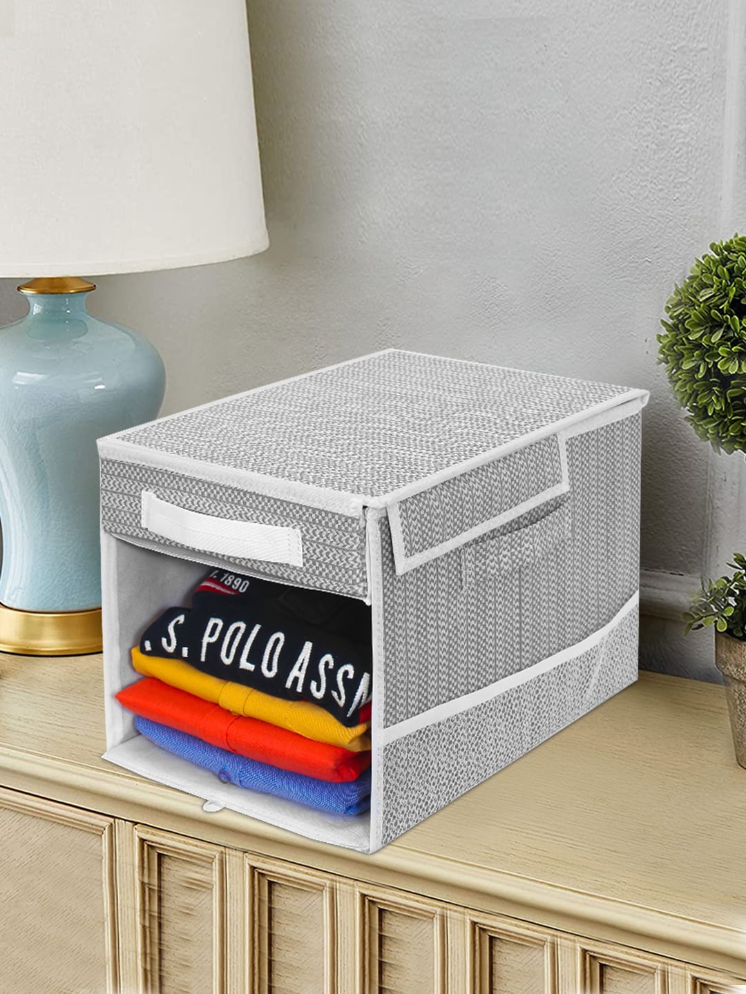 

prettykrafts Grey 4 Pieces Printed Foldable Shirt Organizers With Removable Drawer