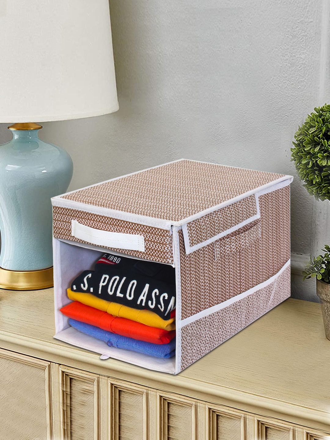 

prettykrafts Brown Printed Foldable Shirt Organizers With Removable Drawer