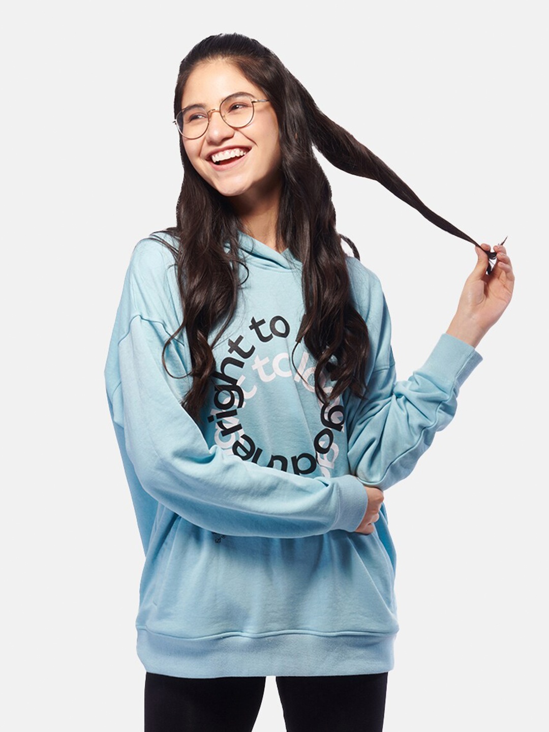 

IZF Typography Printed Hooded Cotton Pullover, Blue