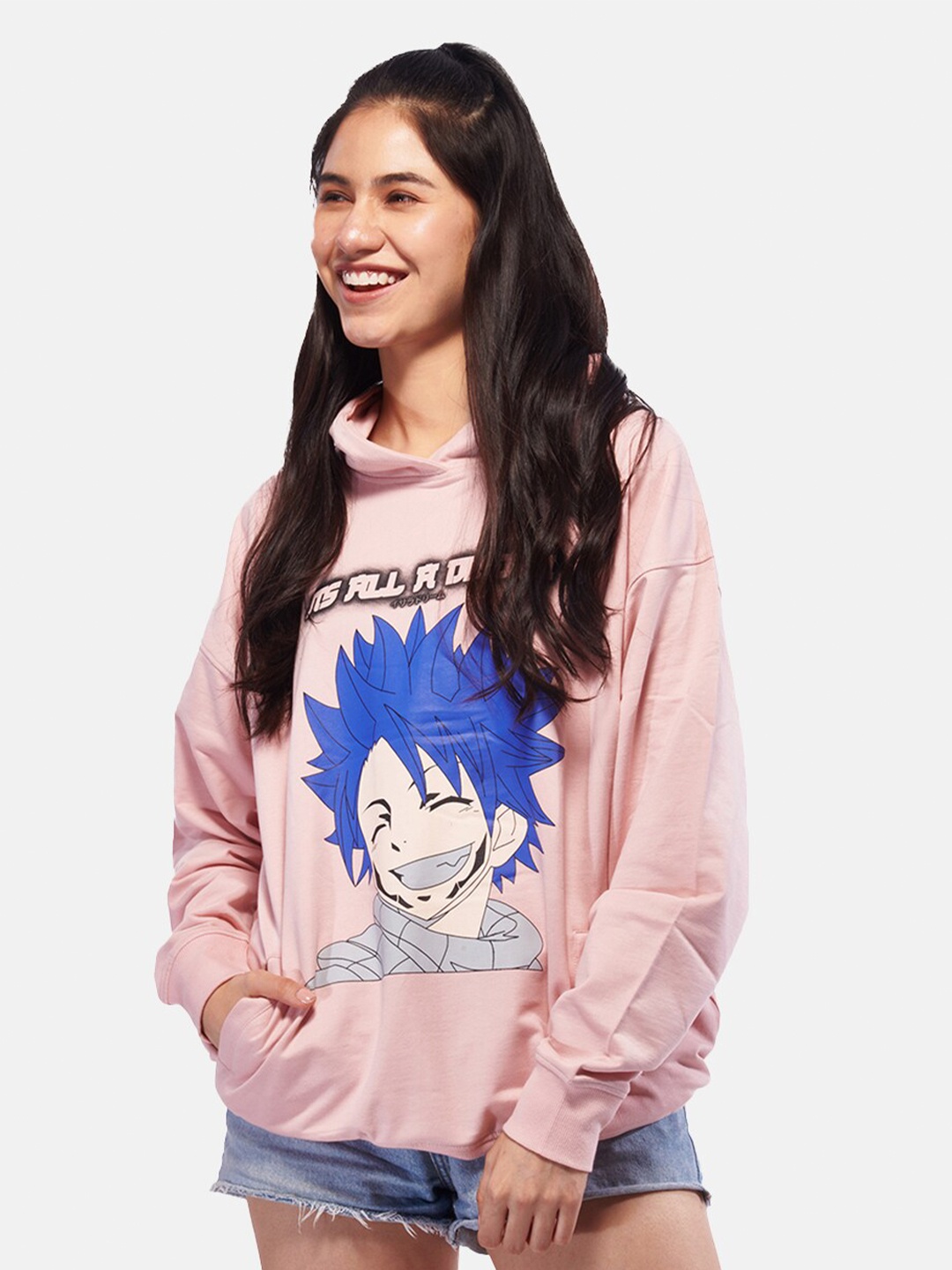 

IZF Typography Printed Hooded Cotton Pullover, Pink