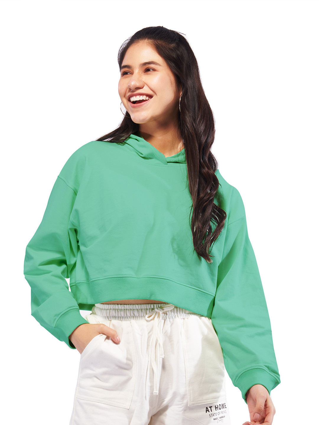 

IZF Hooded Cotton Crop Sweatshirt, Green
