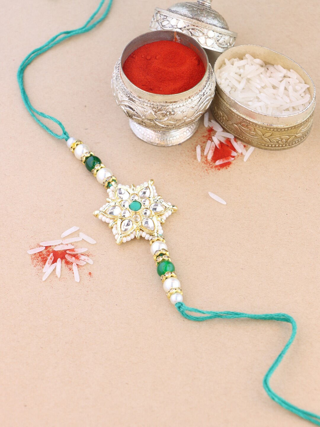 

I Jewels Kundan Studded Thread Rakhi, Green