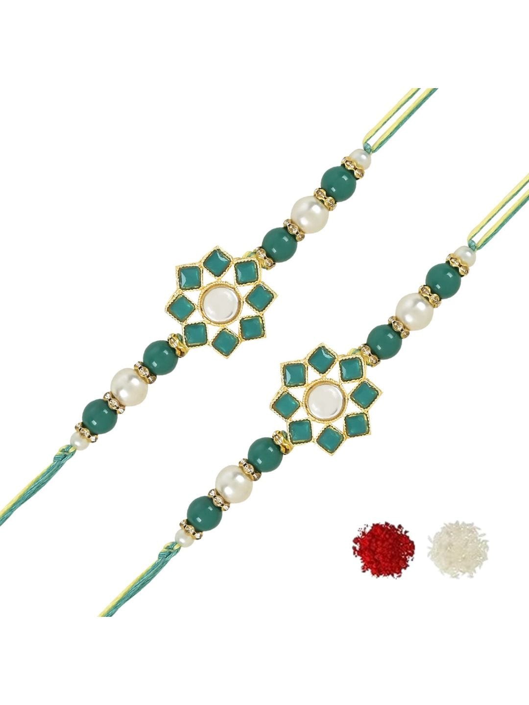

I Jewels Set Of 2 Kundan-Studded & Beaded Rakhis, Green