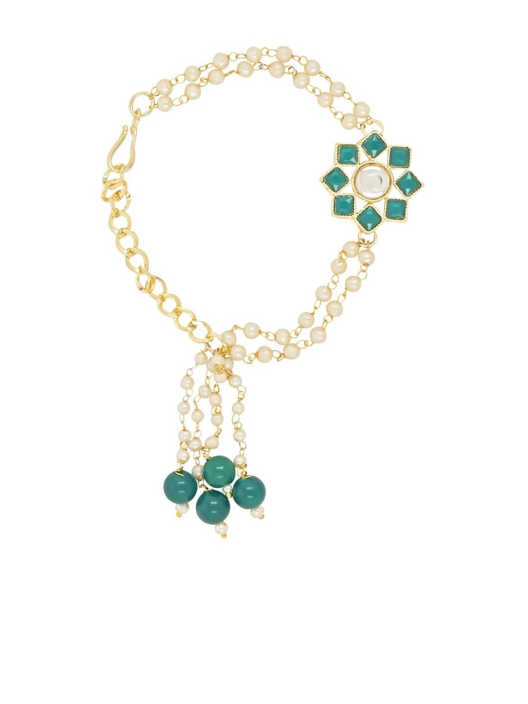 

I Jewels Women Kundan Studded & Pearl Beaded Hanging Lumba Rakhi, Gold