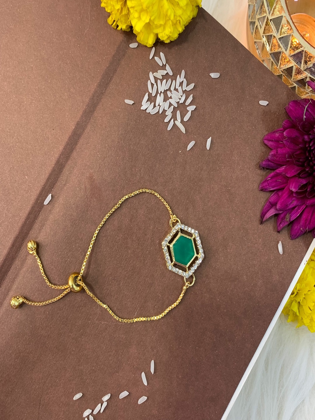 

I Jewels Stone Studded Lumba Rakhi, Gold