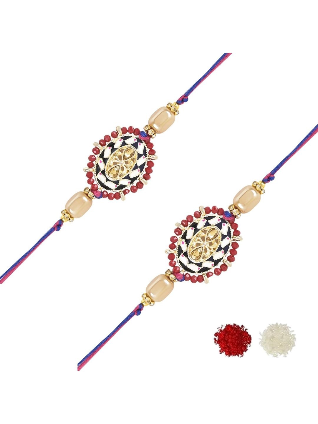 

I Jewels Set Of 2 Kundan-Studded & Beaded Thread Rakhis, Maroon