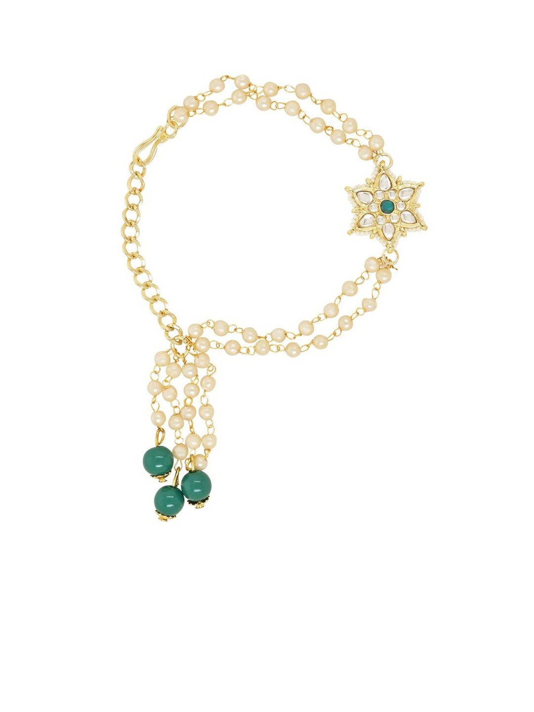 

I Jewels Kundan Studded & Artificial Beads Hanging Lumba Rakhi, Gold