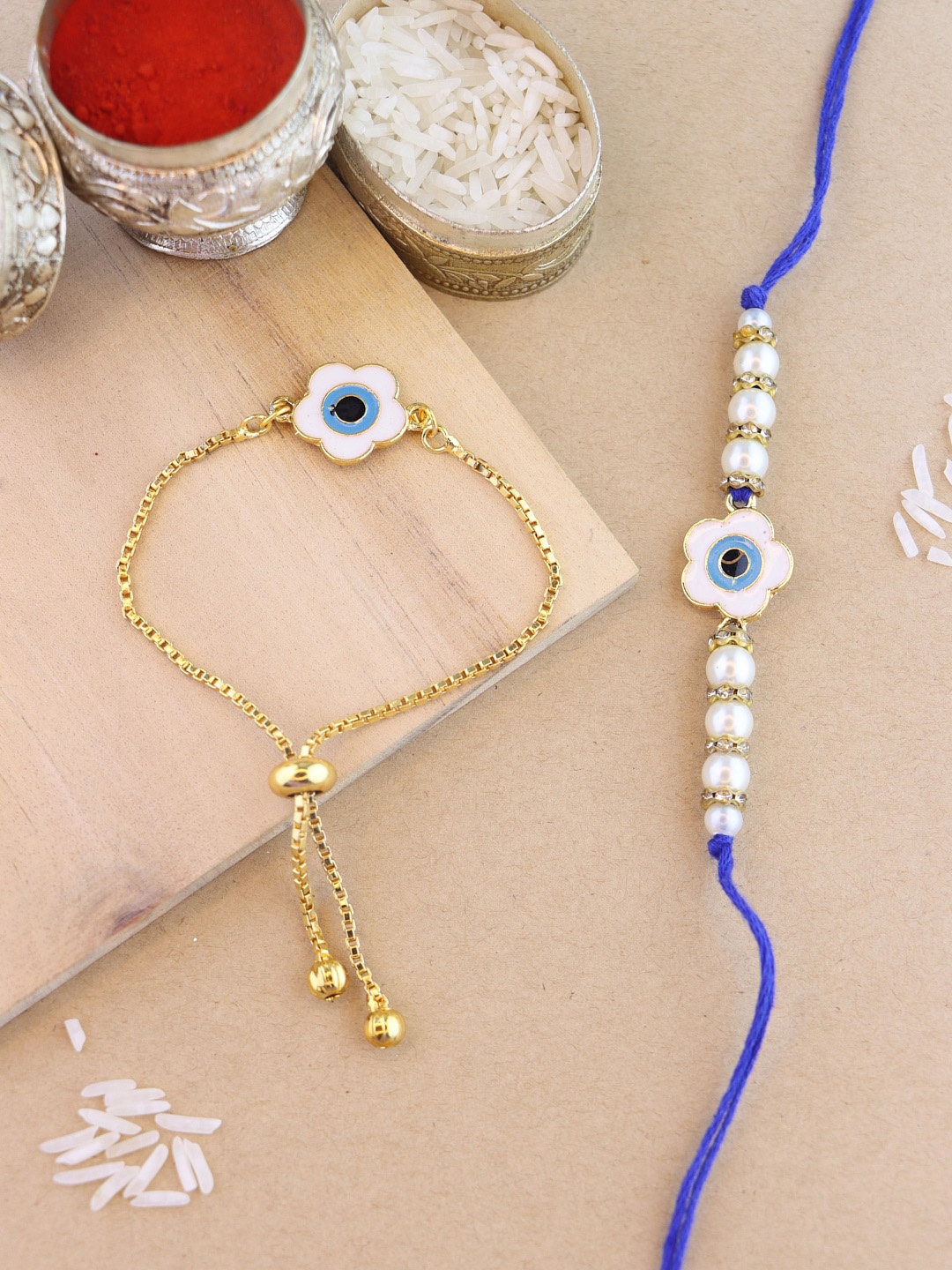 

I Jewels Bhaiya Bhabhi Rakhi Set with Roli Chawal & Card, Blue