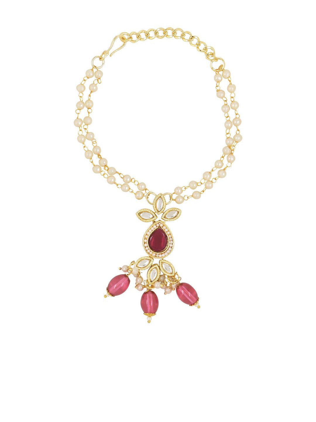 

I Jewels Stone-Studded & Artificial -Beaded Lumba Hanging Rakhi, Pink