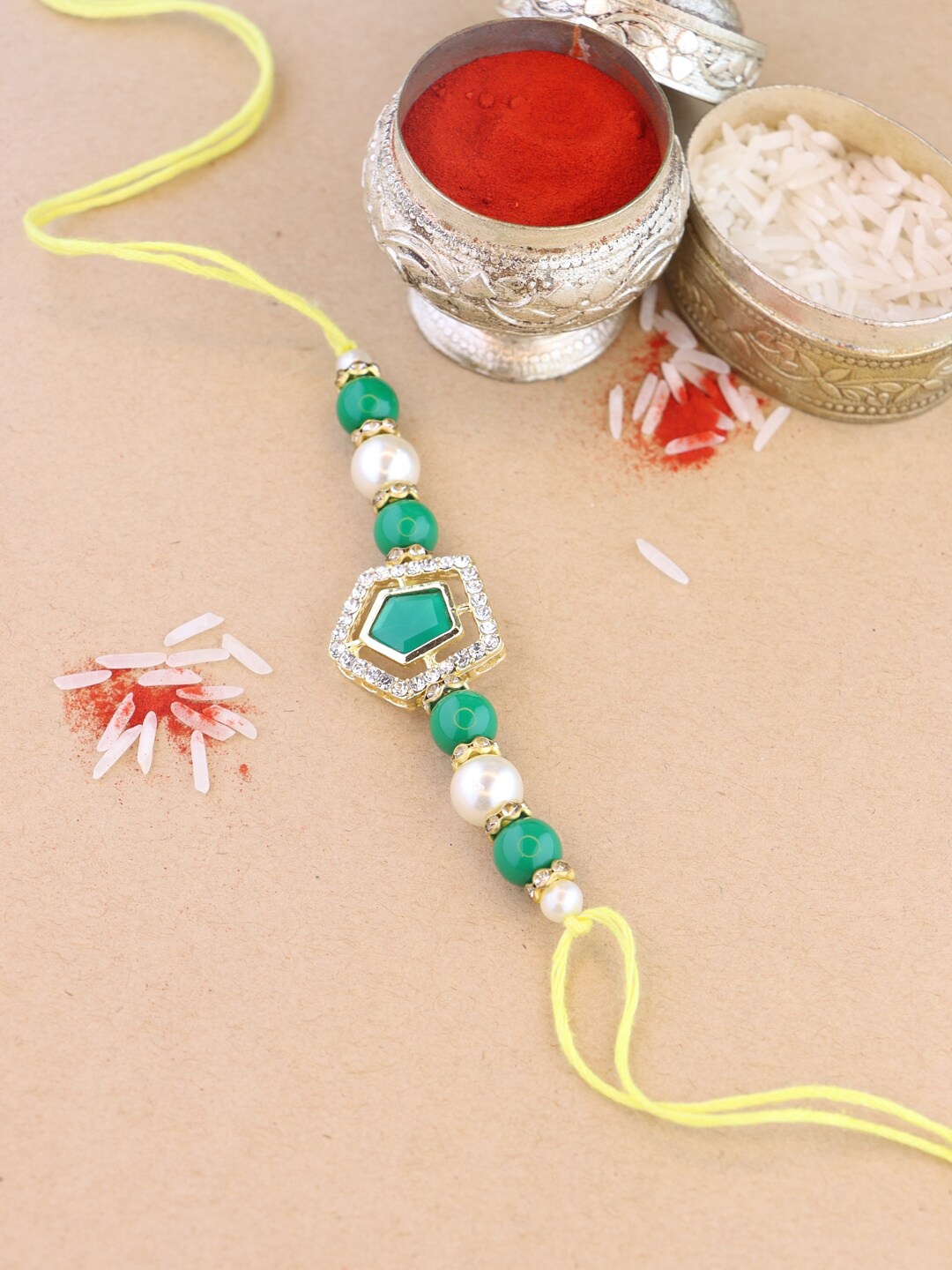 

I Jewels Kundan Studded Thread Rakhi, Green