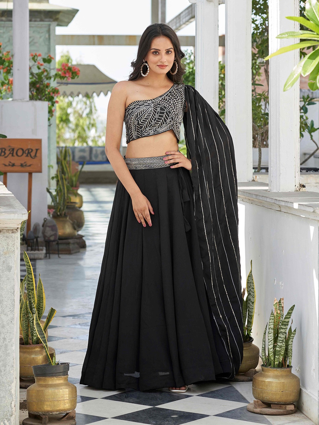 

Virah Fashion Embellished Ready to Wear Lehenga & Blouse With Dupatta, Black