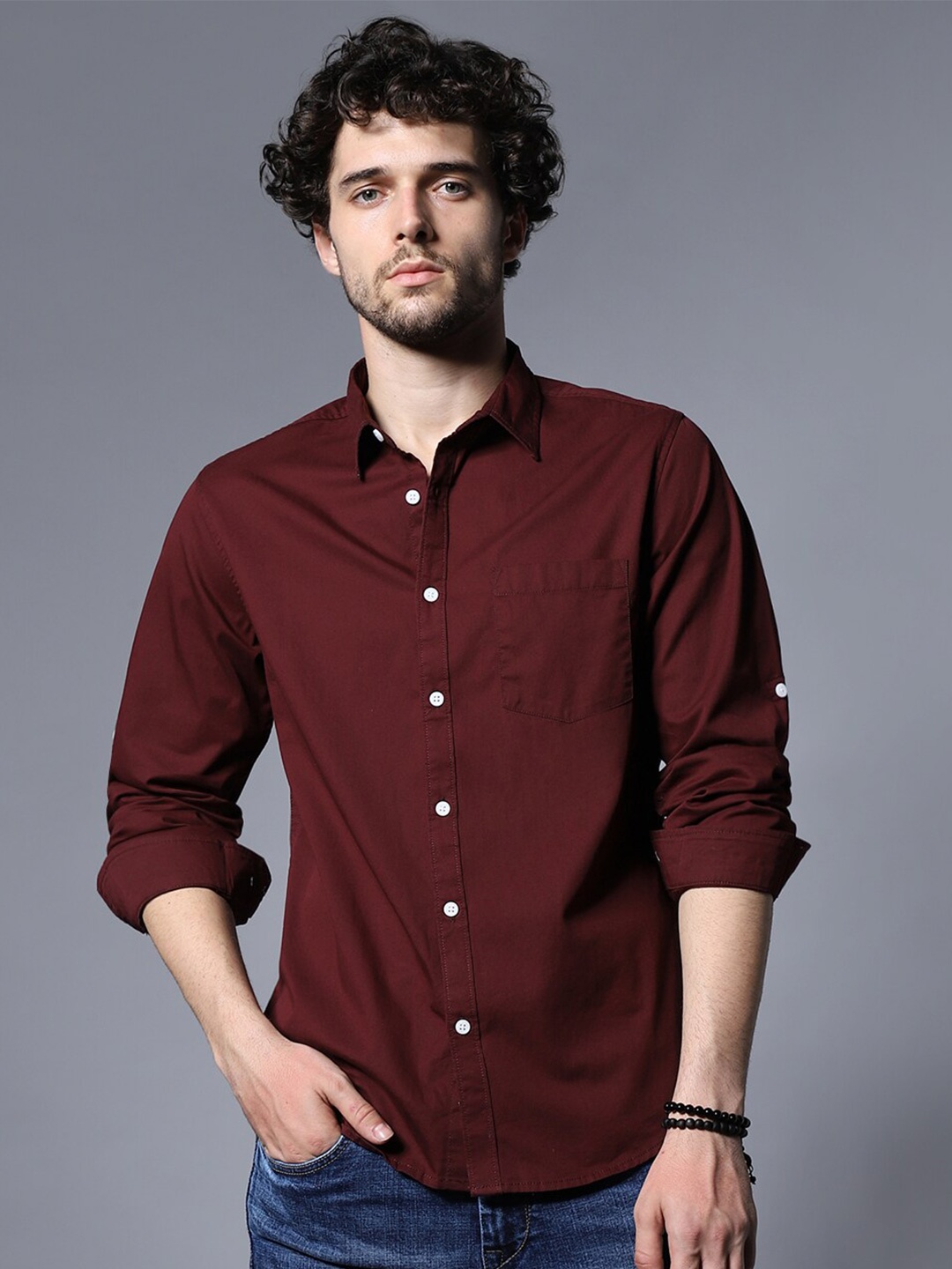 

High Star Classic Regular Fit Floral Printed Opaque Cotton Casual Shirt, Brown