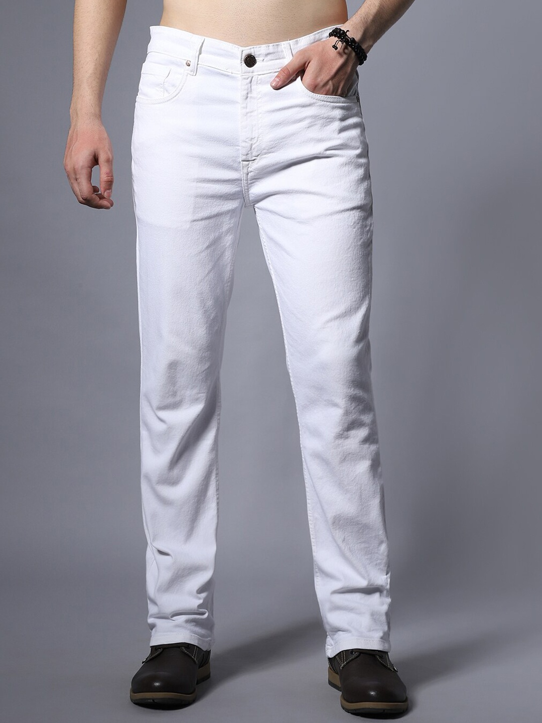 

High Star Men Low-Rise Regular Fit Clean Look Stretchable Jeans, White
