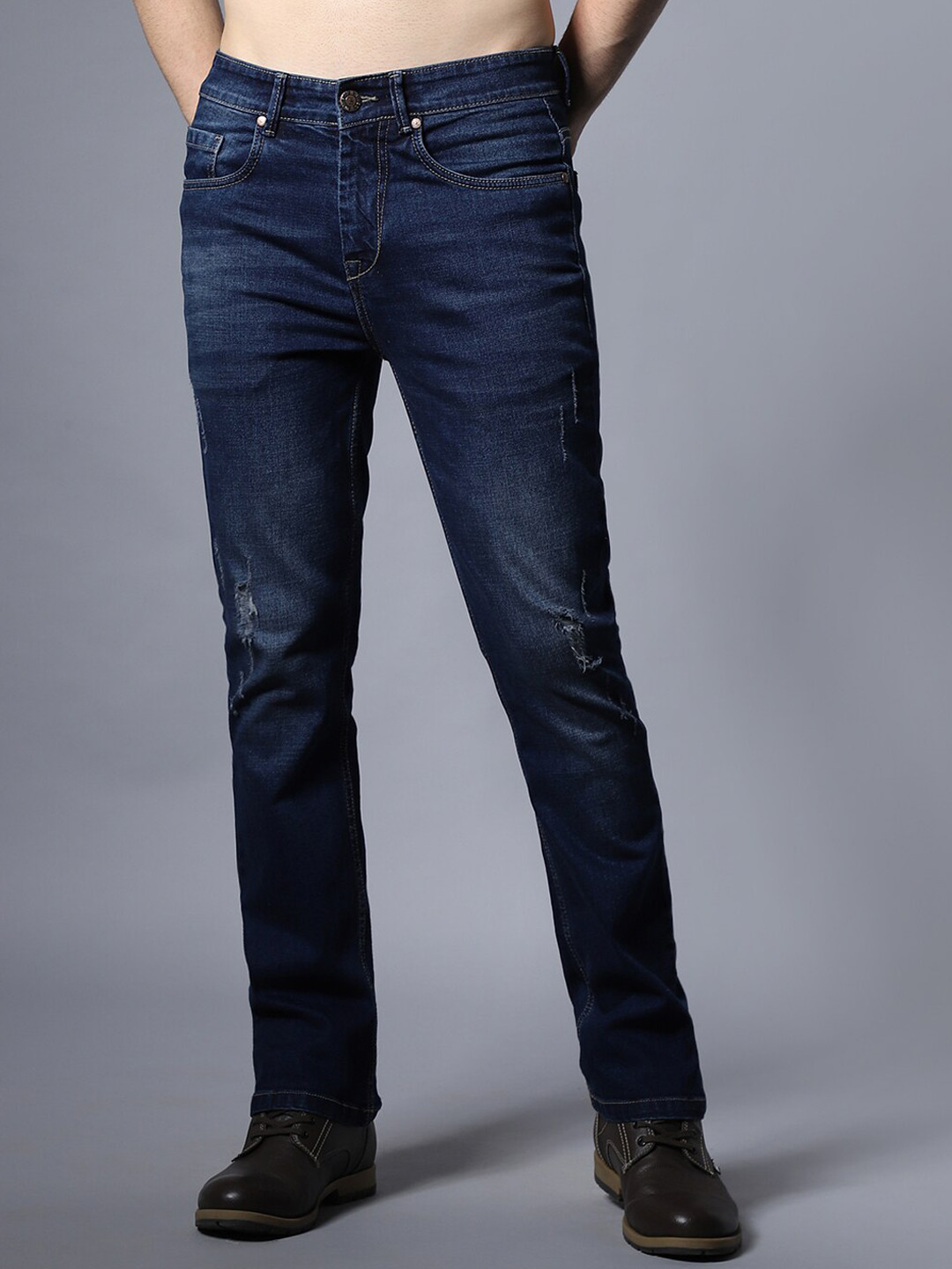 

High Star Men Regular Fit Mid Rise Mildly Distressed Stretchable Jeans, Blue