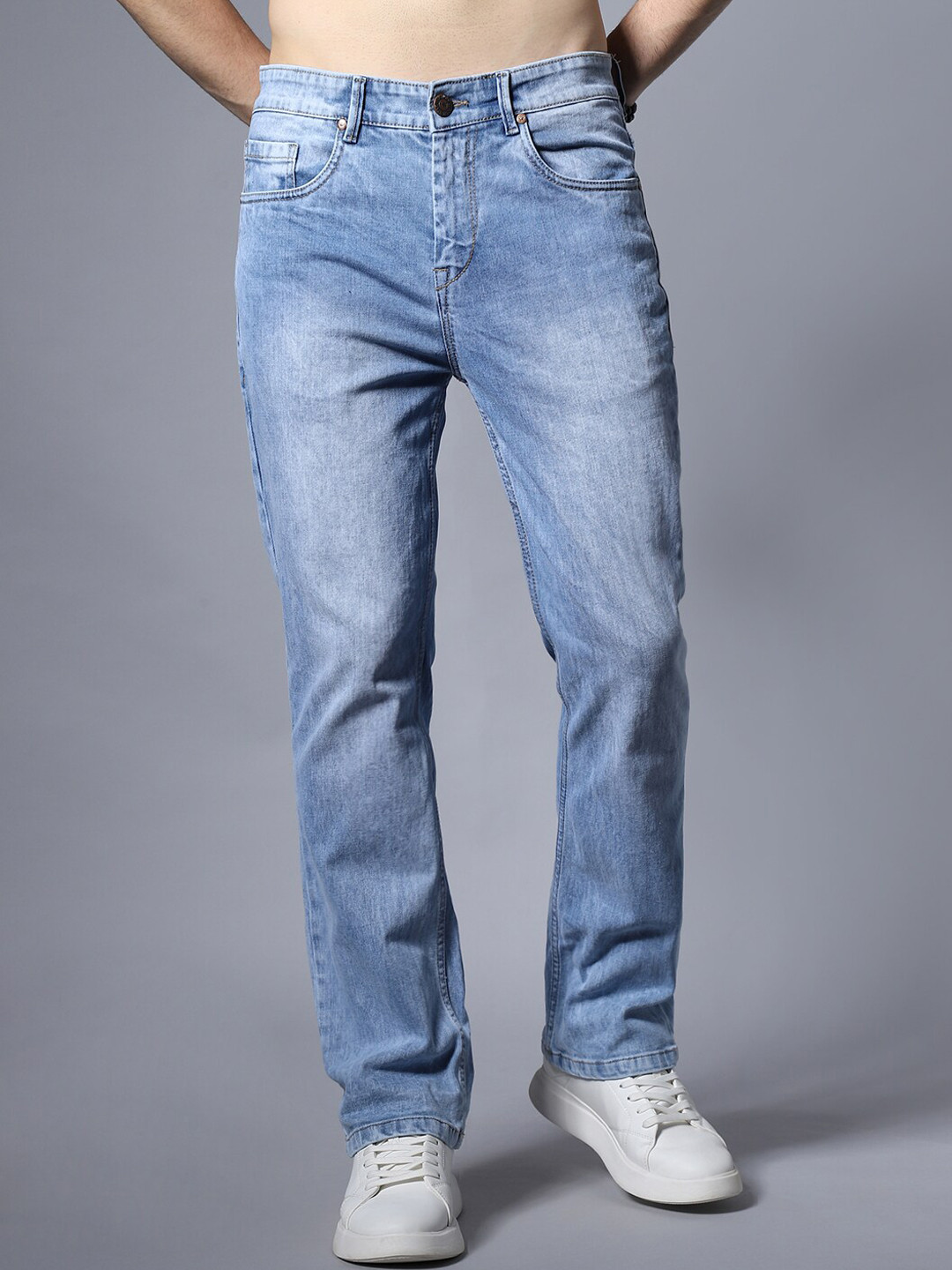 

High Star Men Low-Rise Regular Fit Clean Look Light Fade Stretchable Jeans, Blue