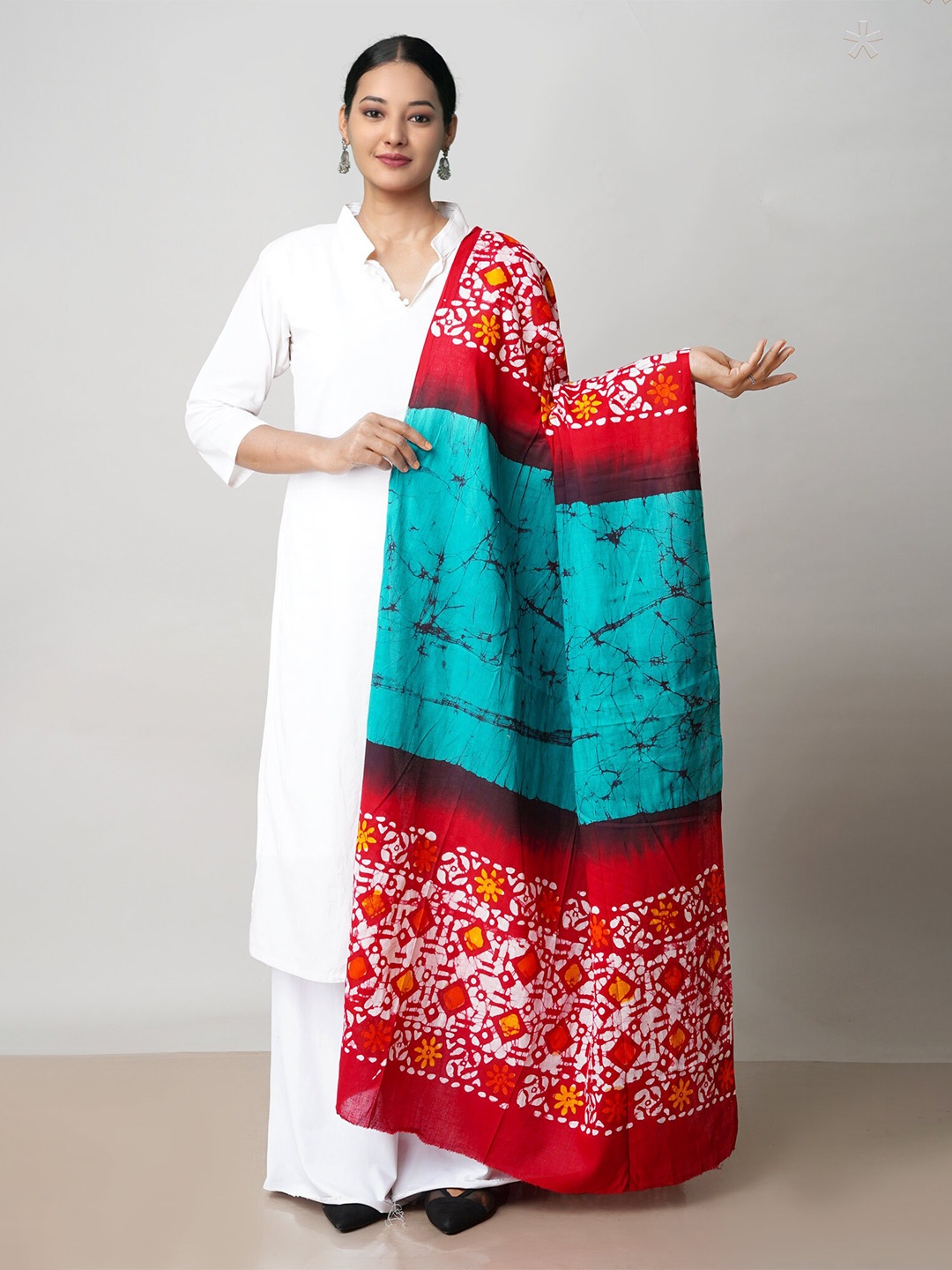 

Unnati Silks Batik Printed Pure Cotton Dupatta, Red
