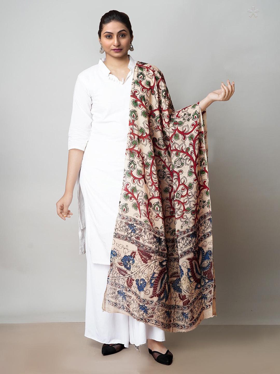 

Unnati Silks Kalamkari Printed Pure Cotton Dupatta, Cream