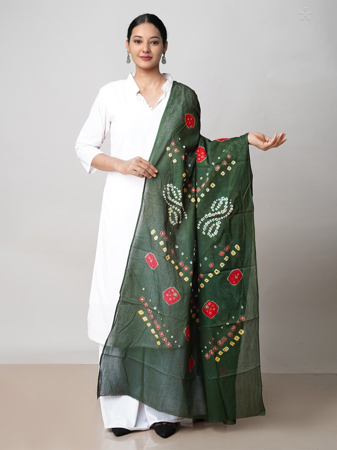 

Unnati Silks Bandhani Printed Tie and Dye Pure Cotton Dupatta, Green