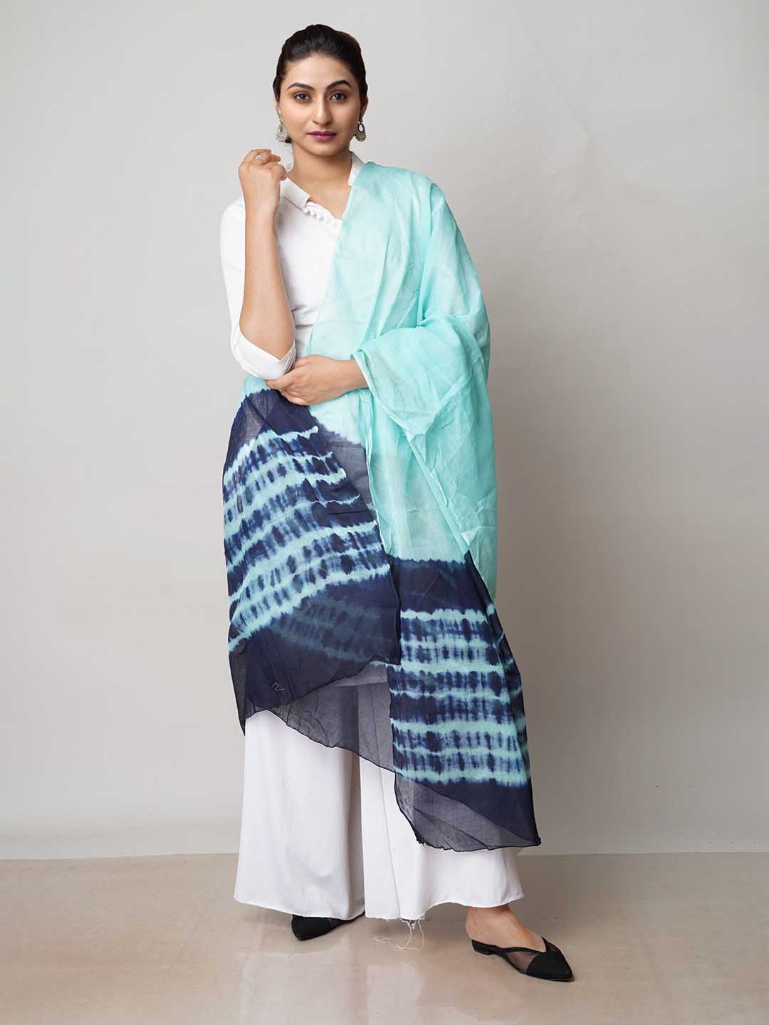 

Unnati Silks Tie and Dye Pure Cotton Dupatta, Turquoise blue
