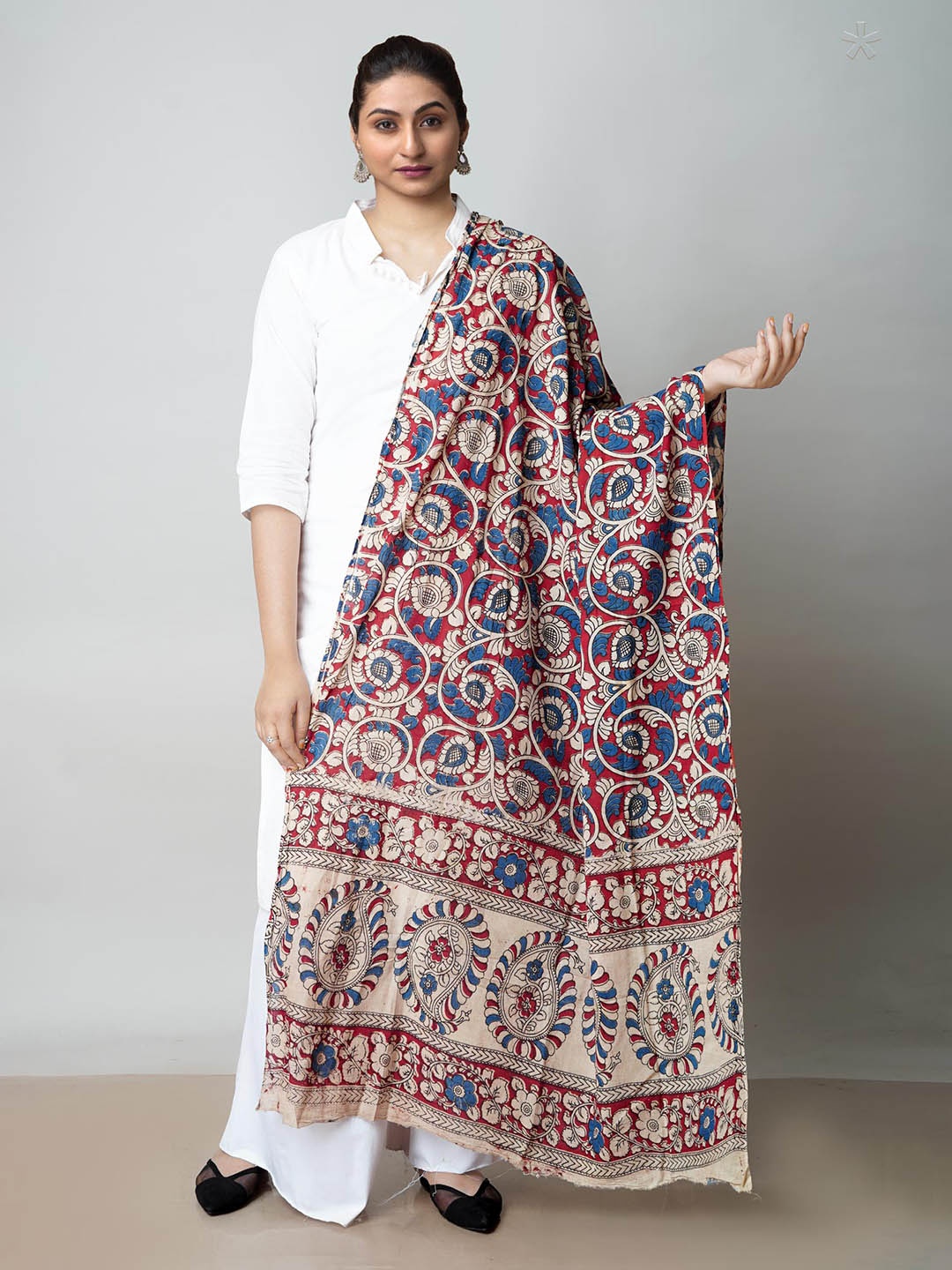 

Unnati Silks Kalamkari Printed Pure Cotton Dupatta, Cream