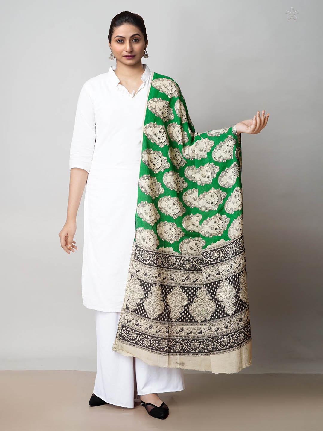 

Unnati Silks Kalamkari Printed Pure Cotton Dupatta, Green