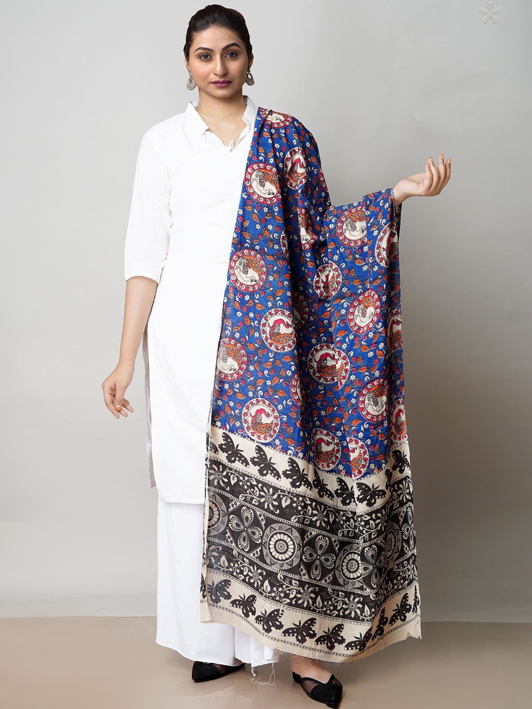 

Unnati Silks Kalamkari Printed Pure Cotton Dupatta, Blue