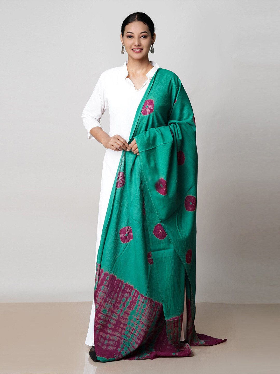 

Unnati Silks Tie and Dye Printed Pure Cotton Dupatta, Green