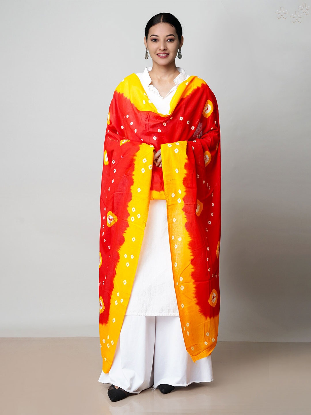 

Unnati Silks Red & Yellow Printed Pure Cotton Bandhani Dupatta