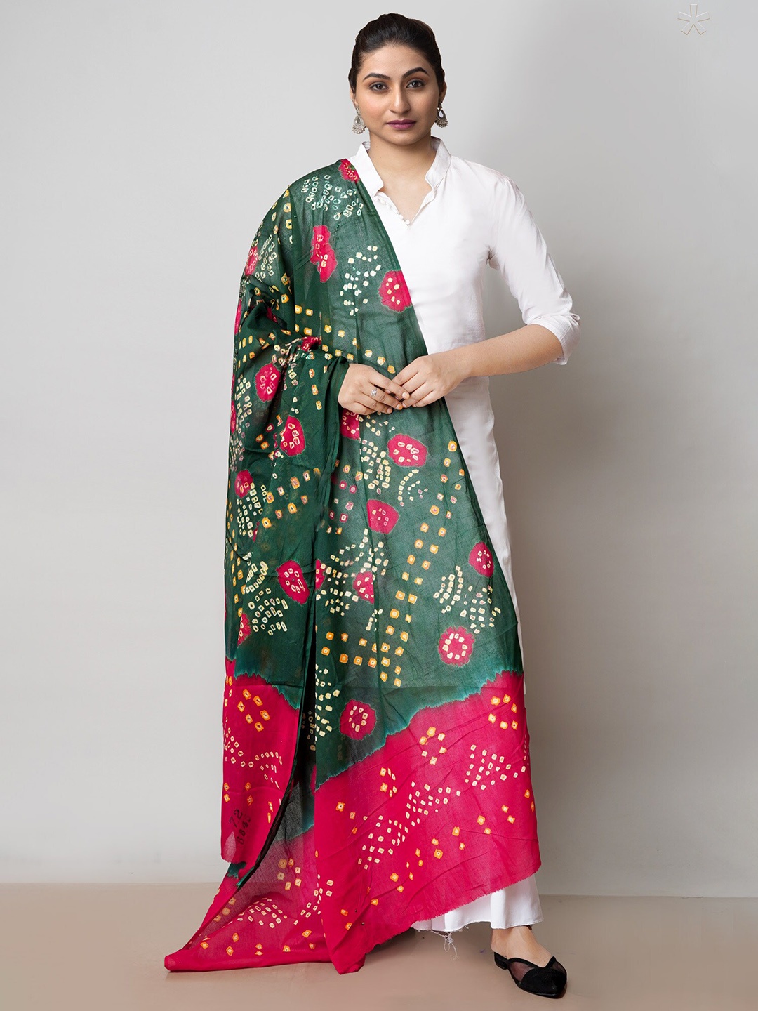 

Unnati Silks Printed Pure Cotton Bandhani Dupatta, Green