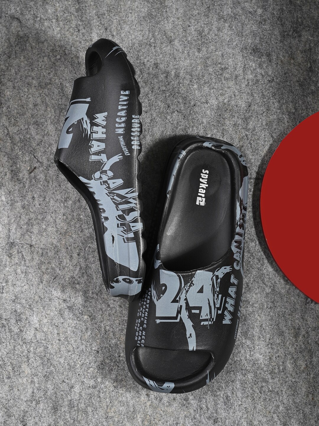

SPYKAR Men Printed Croslite Sliders, Black