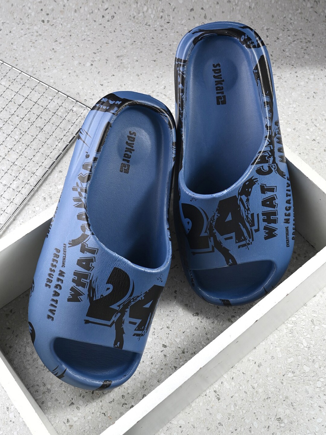 

SPYKAR Men Printed Croslite Sliders, Navy blue