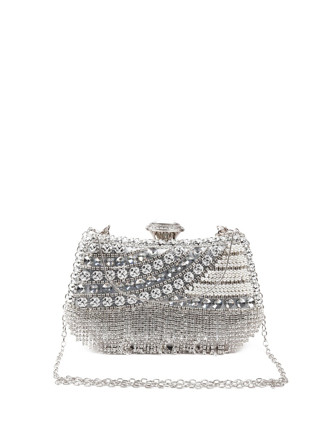 

ODETTE Embellished Box Clutch, Silver