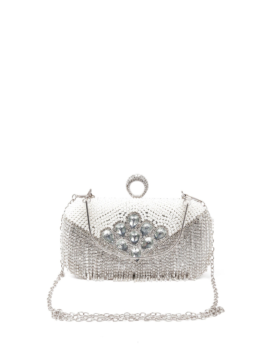 

ODETTE Embellished Box Clutch, Silver