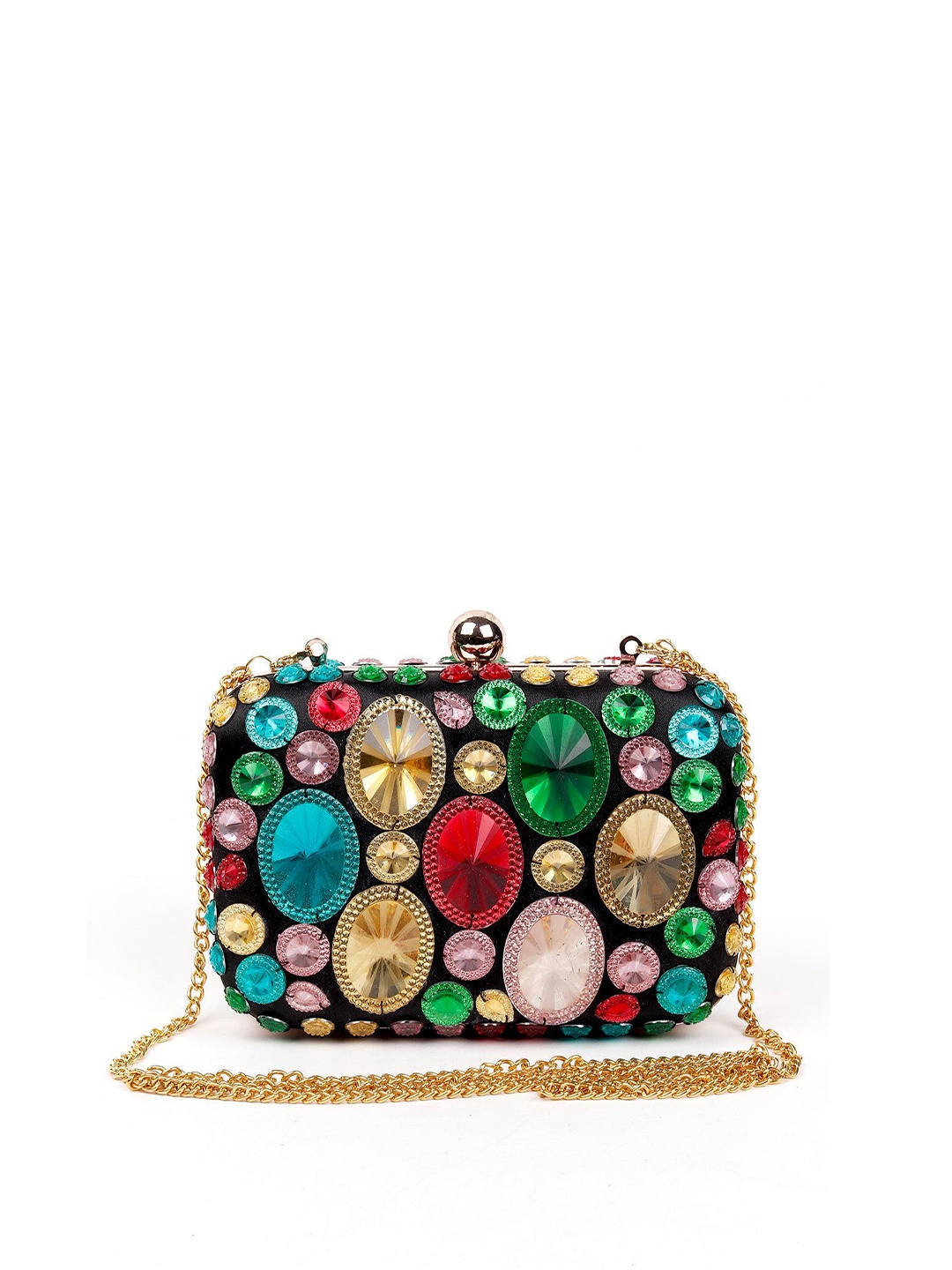 

ODETTE Embellished Box Clutch With Sling Strap, Black