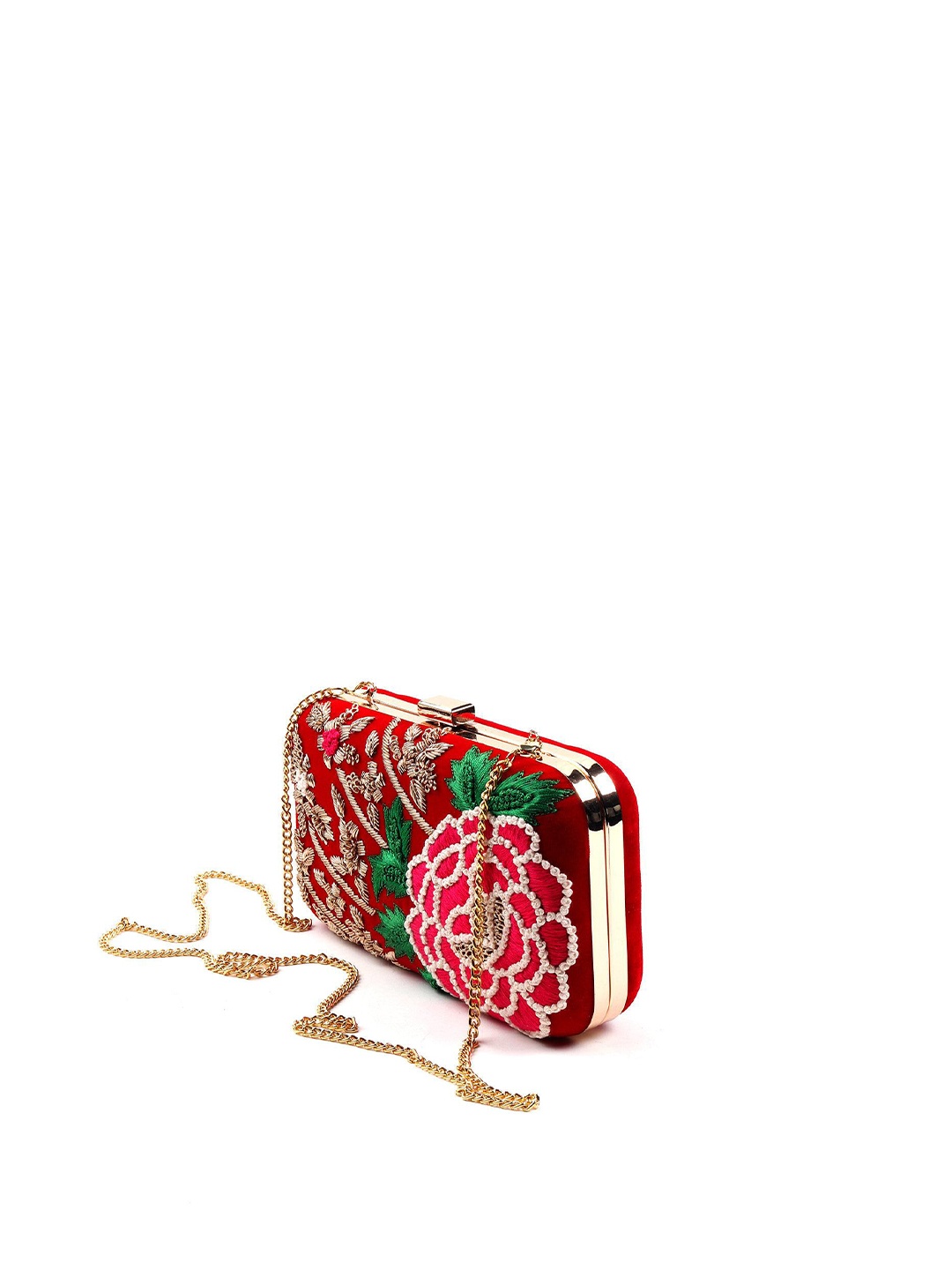 

ODETTE Embroidered Box Clutch, Red