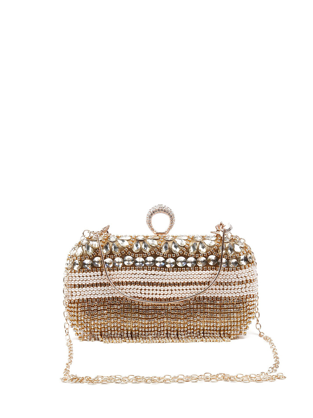 

ODETTE Embellished Box Clutch, Gold