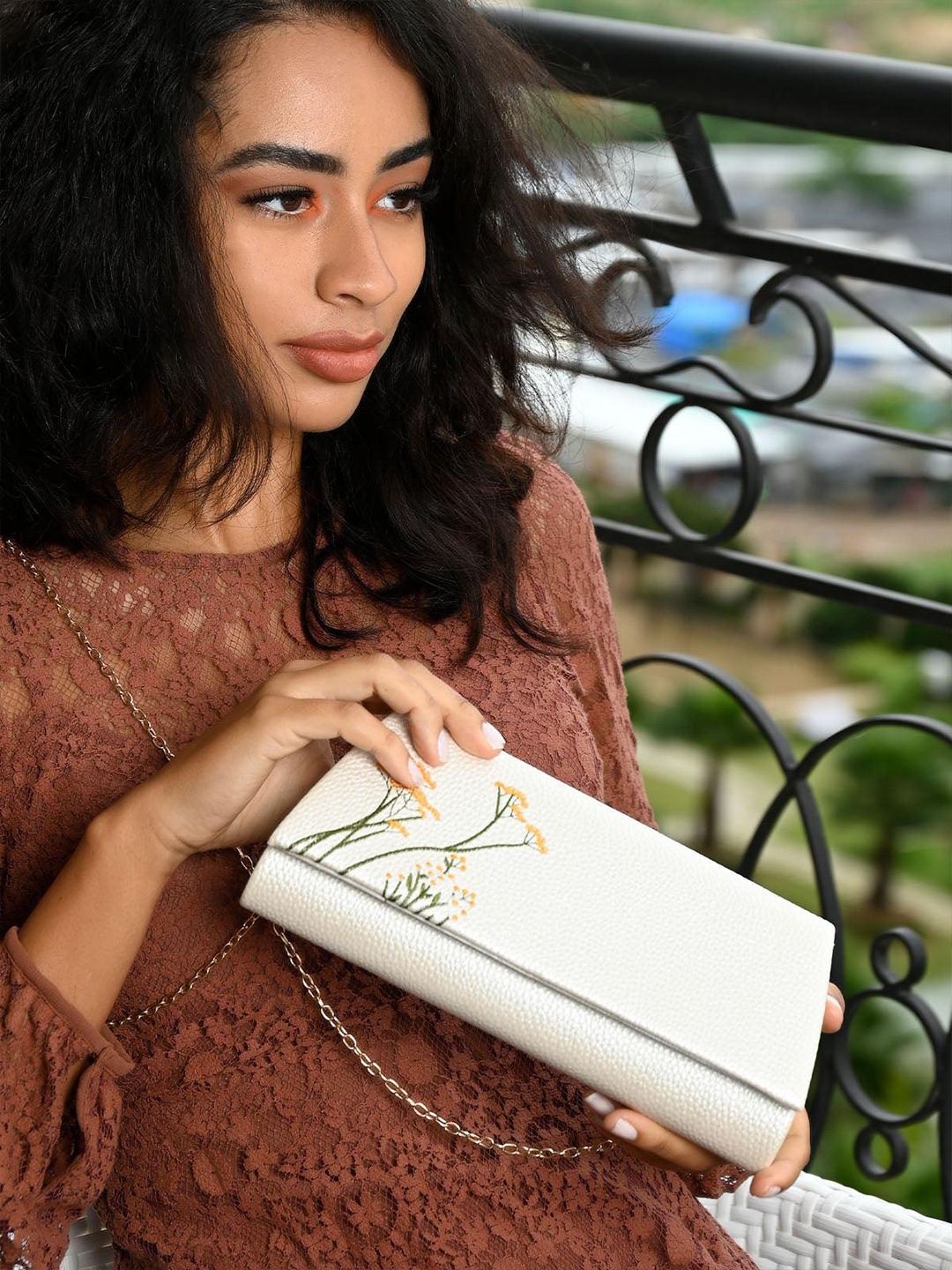 

ODETTE Embroidered Envelope Clutch, White